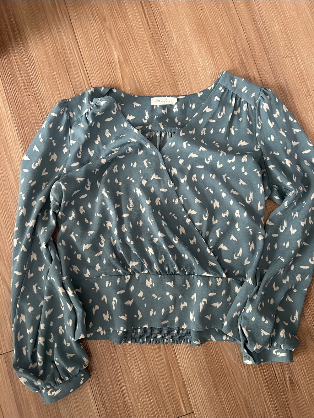 Nordstrom Teal Blue Printed Surplice Blouse